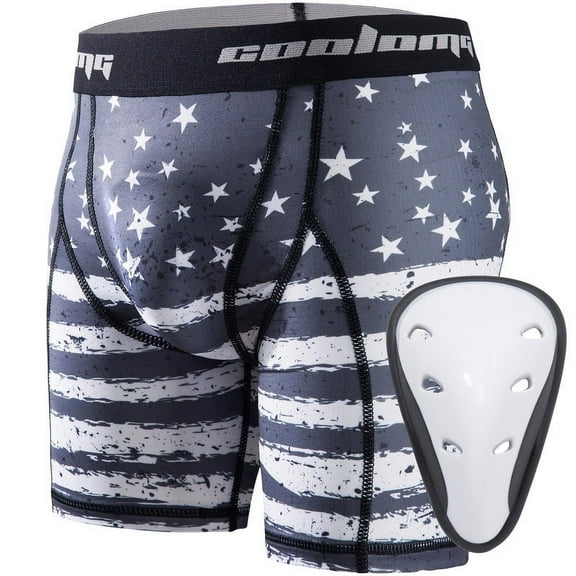 COOLOMG Youth Boys Compression Shorts with Protective Cup Sliding Underwear for Baseball Football Lacrosse Hockey