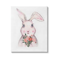 Stupell Industries Pink Bunny & Flowers Animals & Insects Painting Gallery Wrapped Canvas Art Print Wall Art, 24 x 30