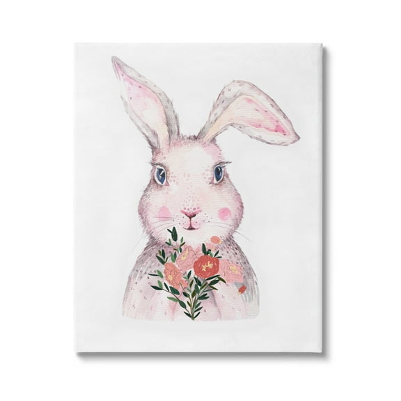 Stupell Industries Pink Bunny & Flowers Animals & Insects Painting Gallery Wrapped Canvas Art Print Wall Art, 24 x 30