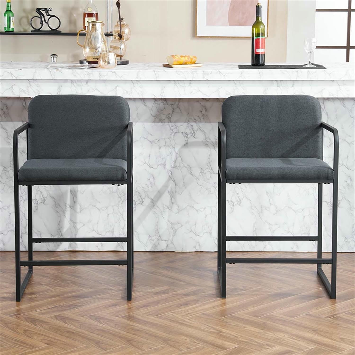 Demi Bonn 35" Counter Height Bar Stools Set of 2, Upholstered Barstools with Back, Armrests, Kitchen Island Countertop Chairs for Dining Room, Gray