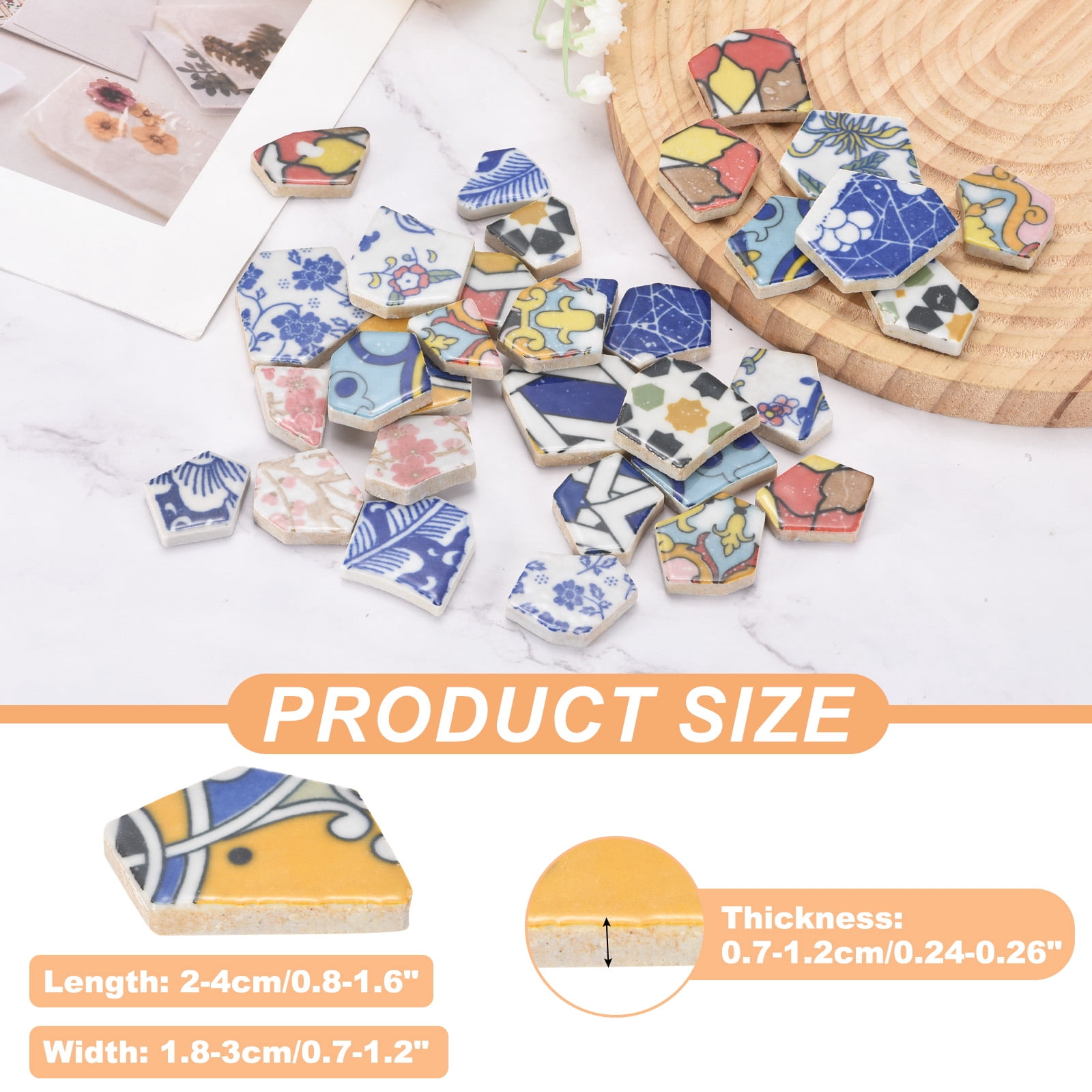 Uxcell Irregular Ceramic Mosaic Tiles, 300g/0.7lb Broken Porcelain Mosaic Tiles Bulk Irregular Glazed for DIY Art Craft Making Home Decor, Yellow Series