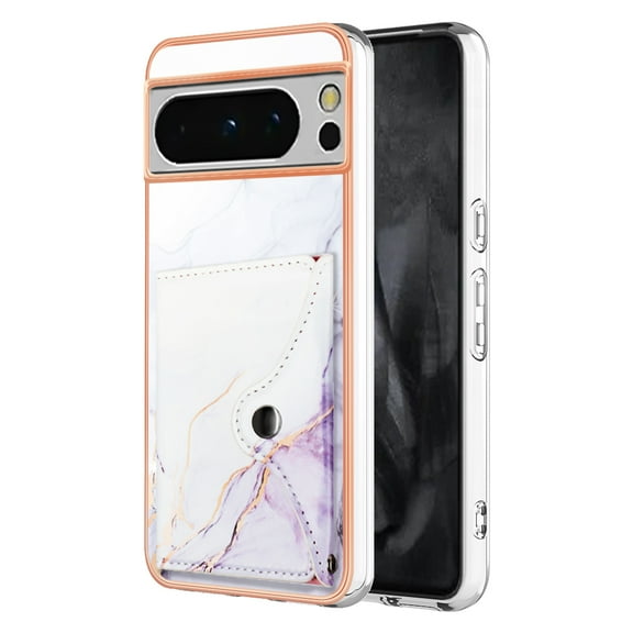 TECH CIRCLE Stylish Case for Google Pixel 7A (6.1") - Premium TPU/PU Leather Phone Case [Built-in Wallet Feature] Lightweight Cute Marble Durable Cover, White
