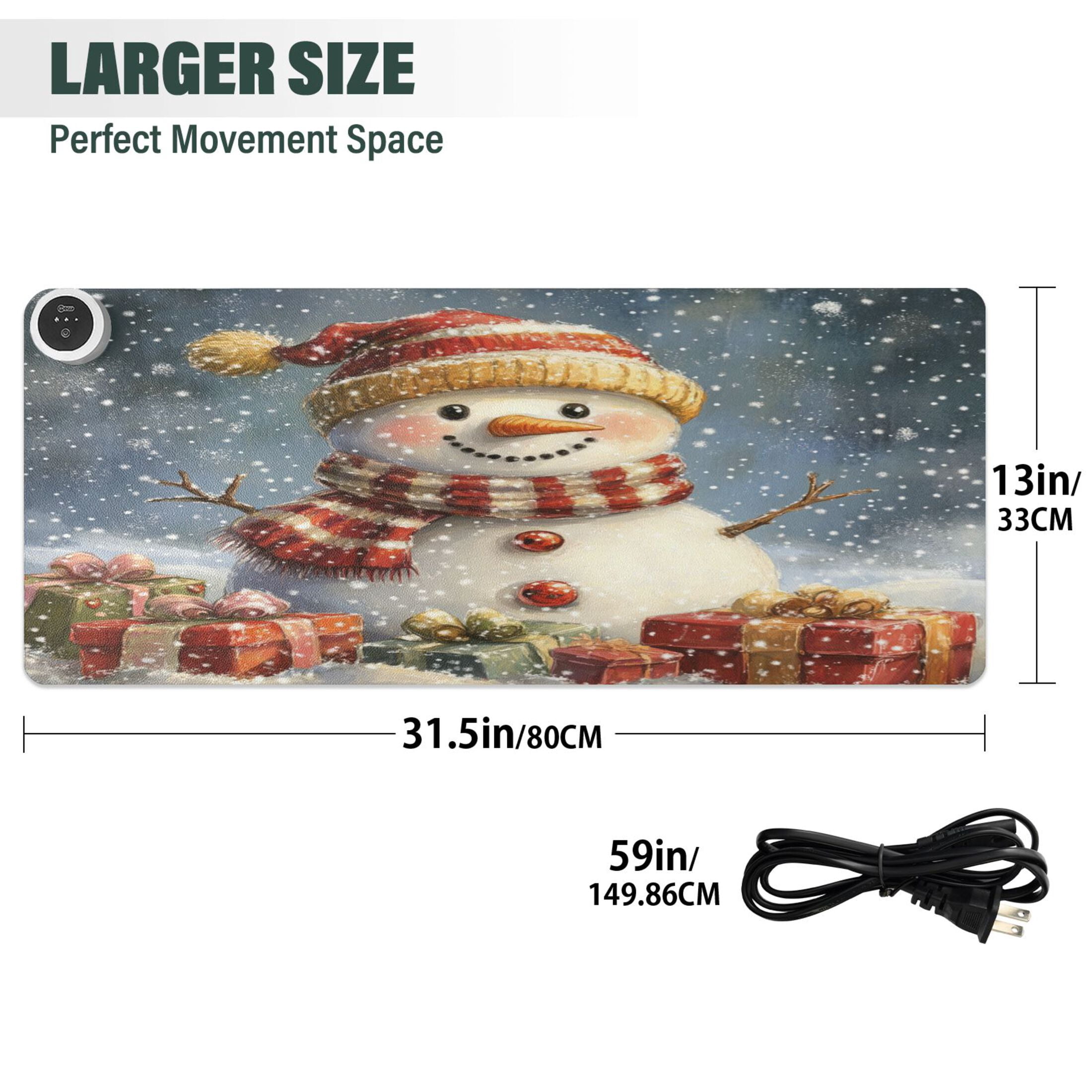 Wobogo Snowman Gift Heated Mouse Pad Extra-Large Desk Mat With 3 Heating Levels and 3-hour Auto Shut-Off Protection Ideal for Computer Keyboards Home Office Hand-warming Essential 31.5in × 13in