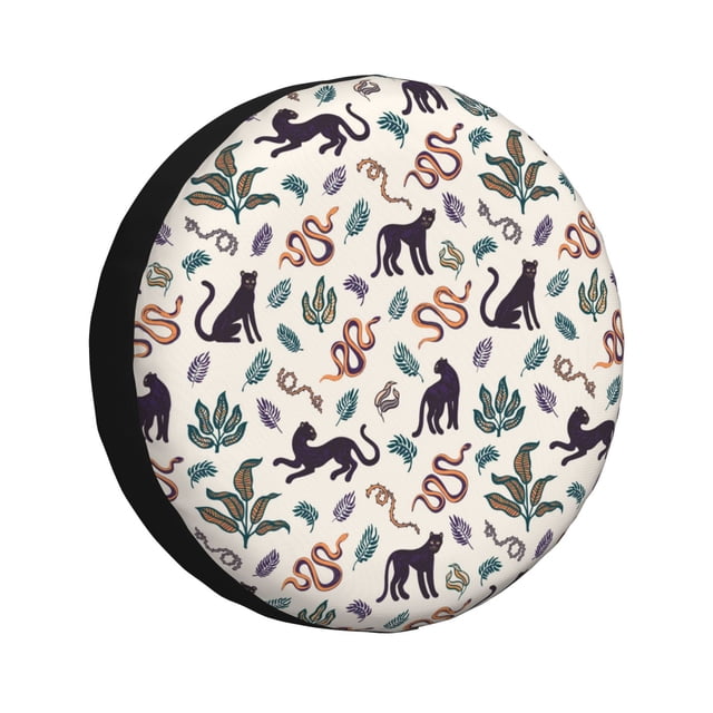 Fotbe Black Cat And Snake Funda de Llanta de Repuesto con Estampado, Engrosada, Ajuste Universal para Jeep, Remolque, RV, SUV, Camión-16 inch