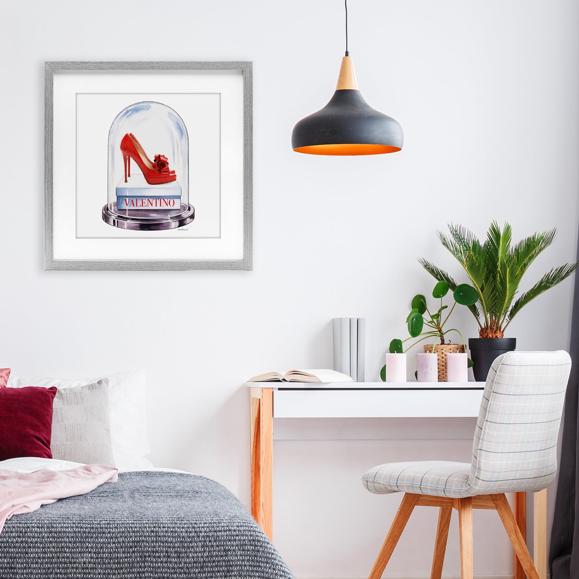 Stupell Industries Red Heels in Bell Jar Gray Framed Print Under Glass, design by Amanda Greenwood