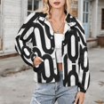 thumbnail image 3 of Jackets for Women Winter Coat Jackets Flannel Stand Collar Jacket(Black White Abstract Chain Pattern,Size:S-4XL), 3 of 7