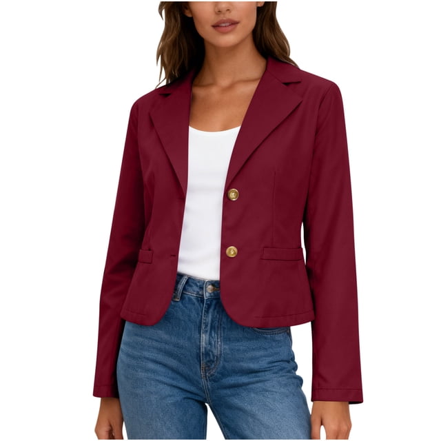 Blazer de Bureau pour Femmes, Veste de Travail Extensible à Col Rabattu, Manches Longues, Veste de Costume Ajustée avec Poches, Blazer Habillé Tendance 2026