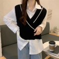 thumbnail image 1 of Brand Clearance1!Women Sleeveless Sweater Vest Top Colorblock Vest One Size Crop Knit Vest Pullover Knitwear Top Loose Fit, 1 of 10