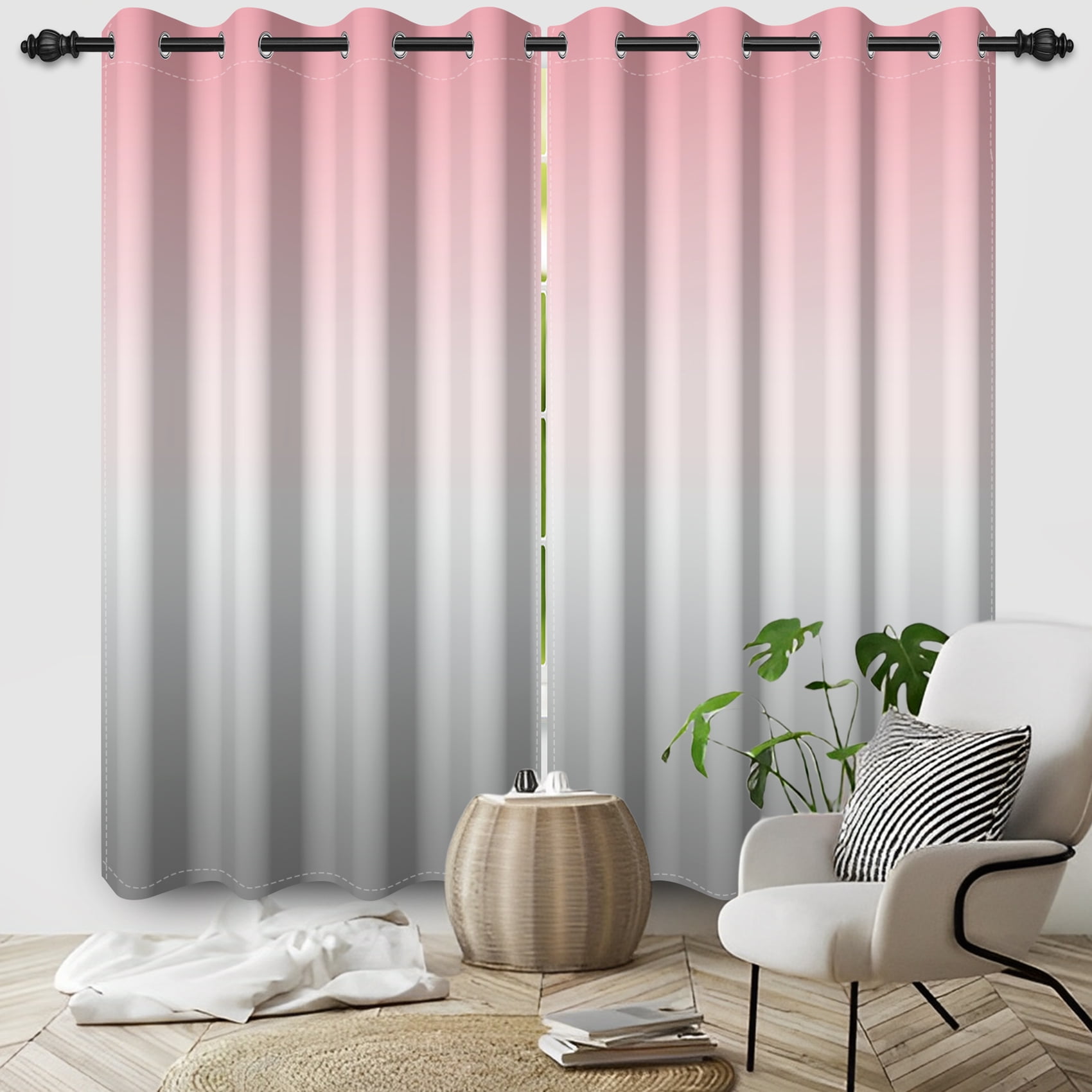 SUNOLIFE Pink Gray Gradien Blackout Curtains 2 Panels 63 Inch Ombre Darkening Window Curtainsfor Living Room Bedroom