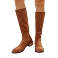thumbnail image 6 of Women's Premium Mixed Suede Leather Tall Knee Boots Rear Zip Adjustable Fit Chunky Wood Heel Versatile Date Casual Long Booties For Women, 6 of 6