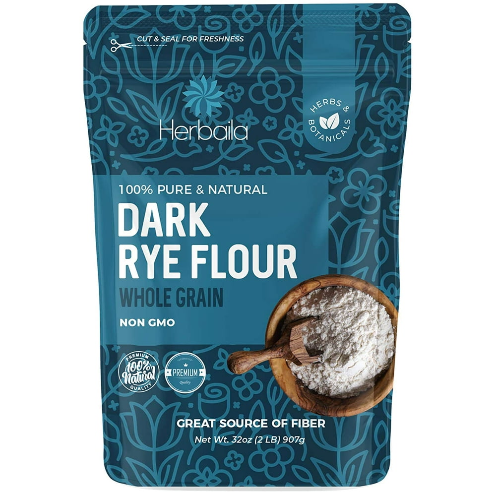 Herbaila Dark Rye Flour 2lb / 32oz. 100 Whole Rye Flour.