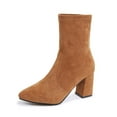 thumbnail image 6 of Bnwani Women Boots Footwear Fashion Pile Pointed Toe High-Heel Thick Chunky High Casual Suede Boot Brown Size 6.5, 6 of 9