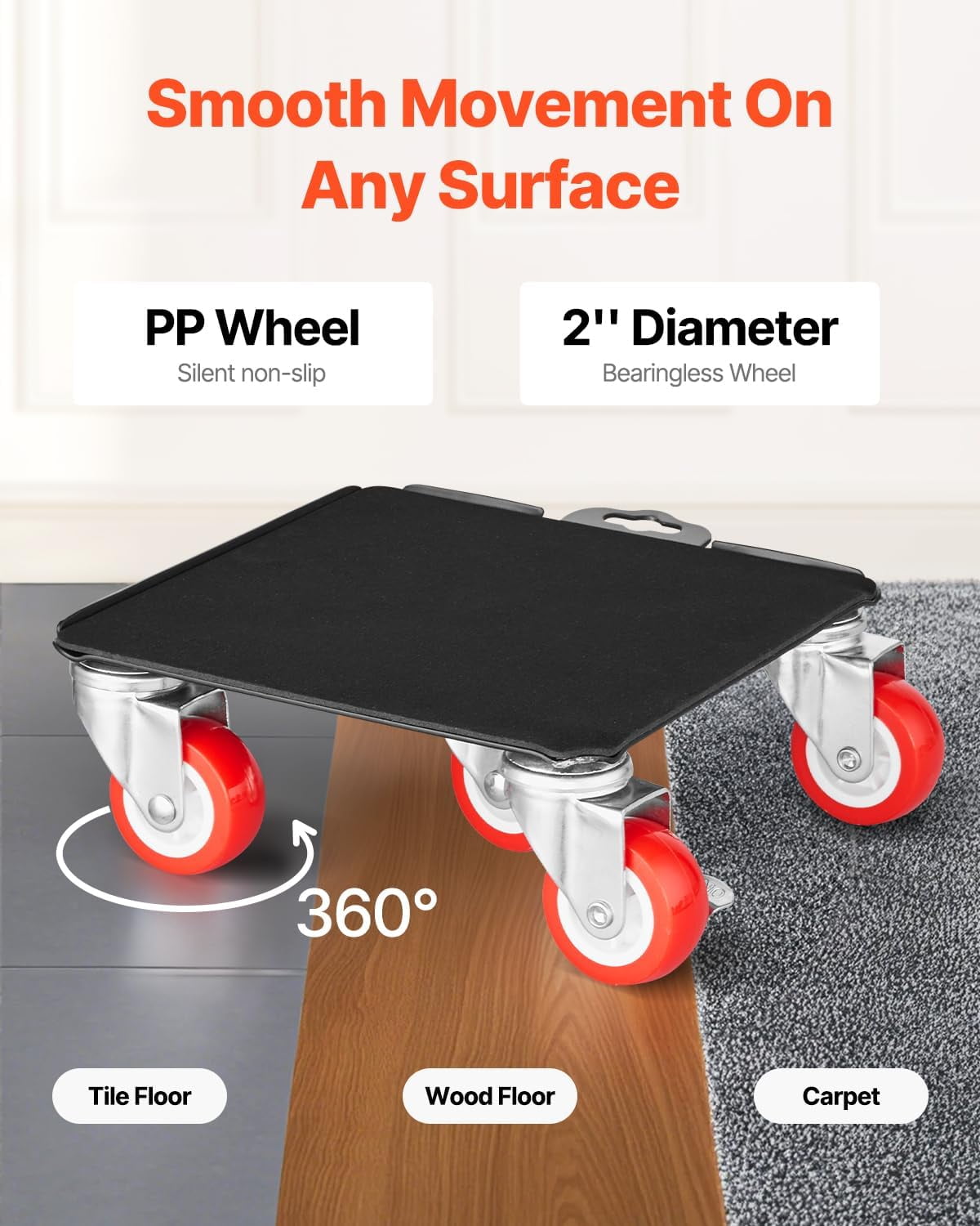 Heavy Duty Furniture Dolly with 5 Wheels - Carbon Steel Mover for Appliances, Sofa, Fridge