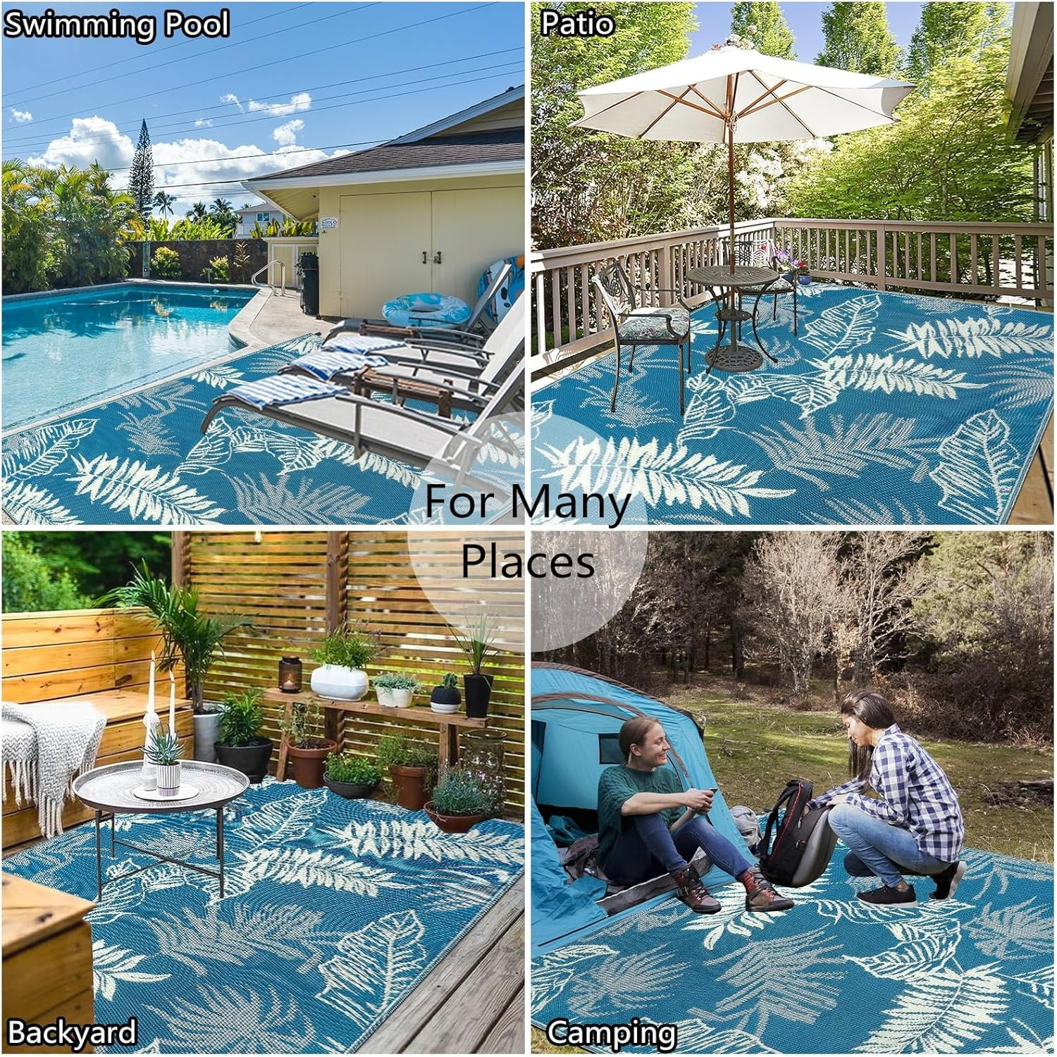 Outdoor Rug 8x10 ft Patio Waterproof, Reversible Outdoor Plastic Straw Rug RV Mat, Indoor Outdoor Carpet Large Area Rug for Patio Camping Deck Backyard Balcony Picnic Beach