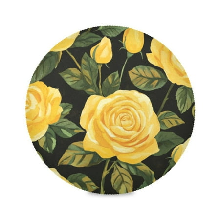 

Round Plate Mat 15.4x15.4 Inchesx6 Placemat Table Mat Kitchen Mat Coffee Mat Fabric Thick Strong Wear-Resistant Heat Resistance Beautiful Yellow Roses3
