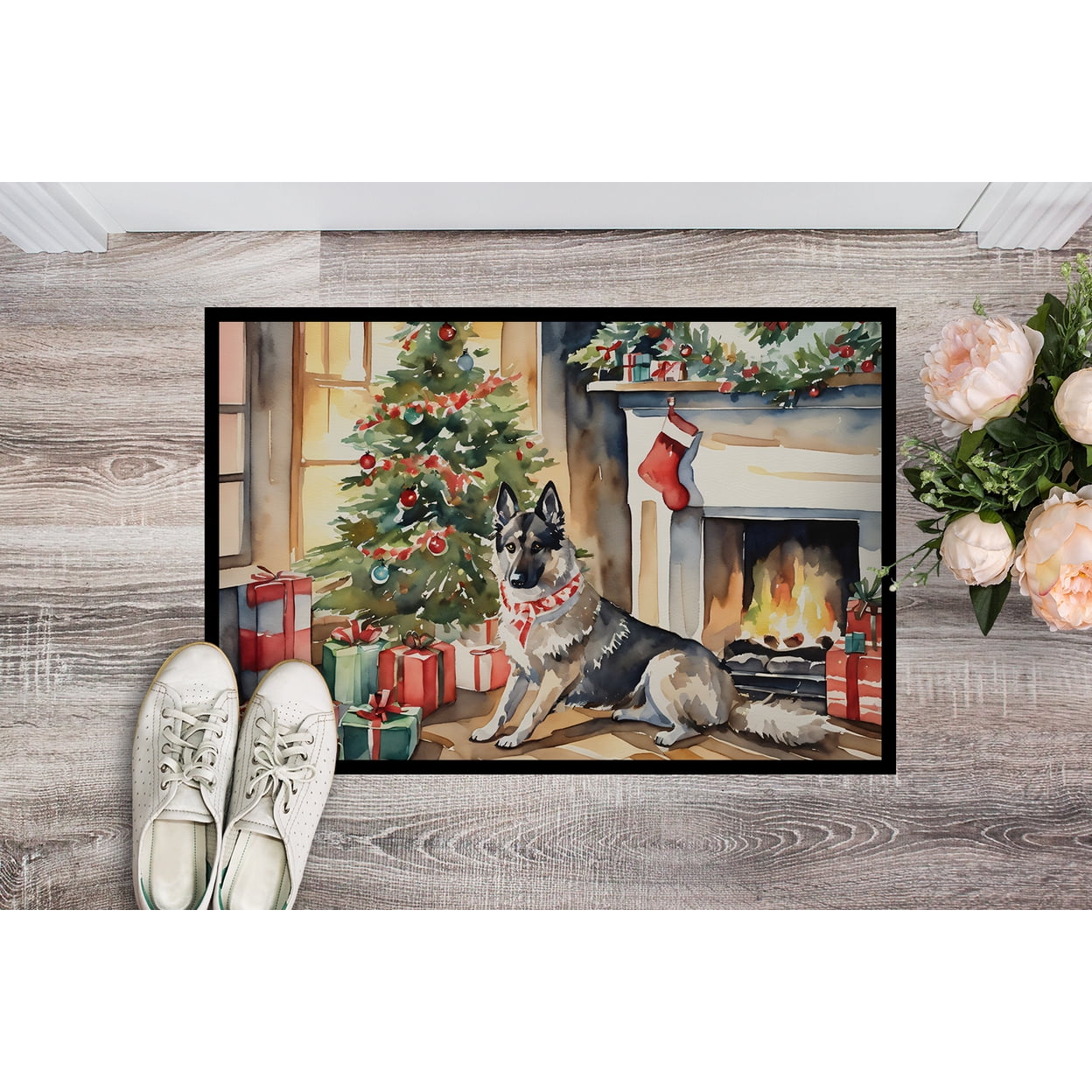 Carolines Treasures DAC2712MAT 18 x 27 in. Norwegian Elkhound Cozy Christmas Doormat