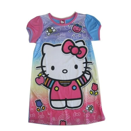 Sanrio Little Girls Pink Blue Hello Kitty Print Short Sleeved Nightgown 6