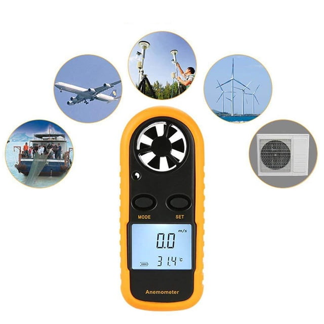 Handheld Digital Anemometer with LCD Backlight, Multi-Function Wind Speed & Temperature Gauge, 5 Units Selection, Auto/Manual Power Off, Freeze Function, Low Battery Alert, CR2032 Battery Included,