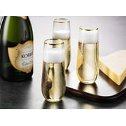 48 Pack Stemless Plastic Champagne Flutes Disposable 9 Oz Gold Rim Clear Plastic Toasting Glasses Shatterproof Recyclable and BPA-Free