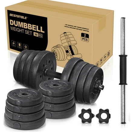 BESPORTBLE 66 Lb. Adjustable Dumbbell Weight Sets Solid Fitness Dumbbell Set for Home Gym Exercise Training-16pcs weight plates 2 extension bars and 4 nuts