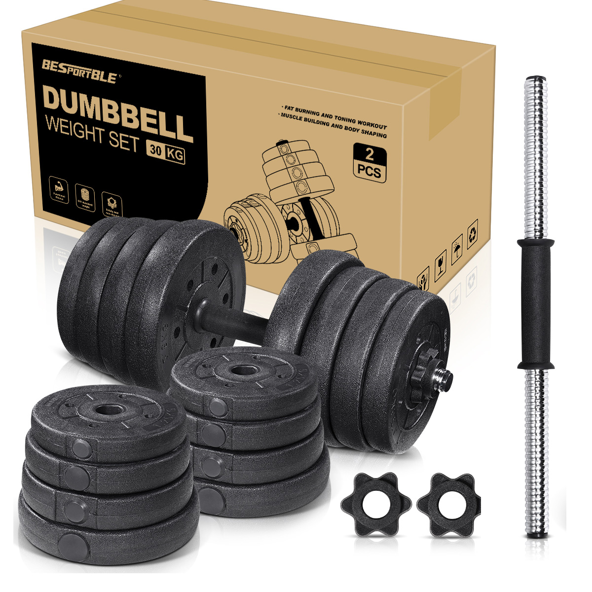 30KG Dumbbells Barbell Weight Set Adjustable Adjustable Weights Set Gym Barbell Bar Barbell Set Free weights