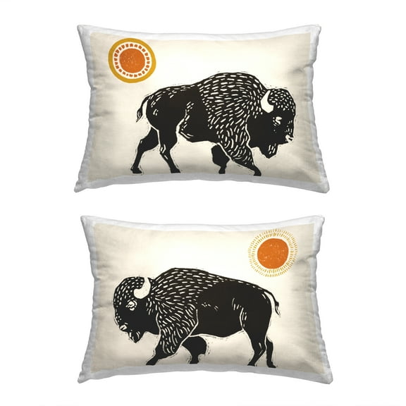 Stupell Industries Bison & Sun Nature 2 Piece Decorative Printed Throw Pillow Set, 14 x 20