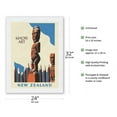thumbnail image 2 of New Zealand - Maori Art - Carved Wooden Statues - Vintage Travel Poster by Marcus King c.1940 - Japanese Unryu Rice Paper Art Print 24 x 32 in, 2 of 4