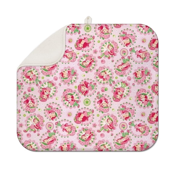 Strawberry Princess Pattern Dish Drying Mat for Kitchen 1 Pack, Ultra Absorbent Microfiber Dishes Drainer Mats,16"x18"