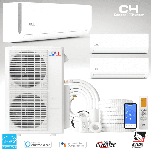Cooper & Hunter 48000 BTU 230V Wall Mounted Tri 3 Zone Mini Split Heat Pump Air Conditioner 18K 18K 18K Cover 3000 Sq Ft WiFi