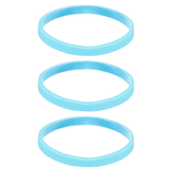 3pcs Plain Silicone Wristbands 7 Inch Circumference 1/4 Inch Width, Light Blue