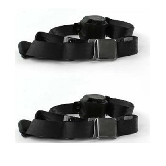 Airplane 3 Point Black Retractable Bucket Seat Belt Kit with Bracketry & 2 Belts for 1962-1980 Triumph Spitfire