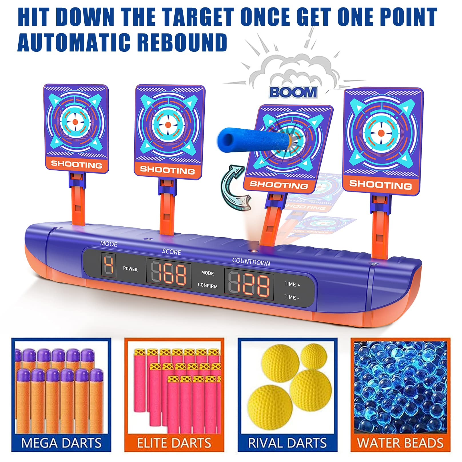 Carsky Electronic Shooting Target with 2 Foam Dart Blasters Outdoor Toys for Boys Kids 5 6 7+