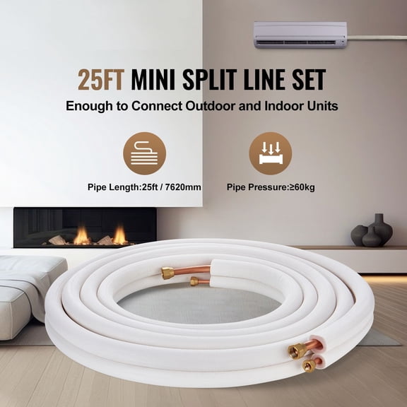 25FT Mini Split Line Set,1/4"&3/8"O.D Copper Pipes Tubing&Triple-Layer Insulation,for Mini Split Air Conditioning Refrigerant or Heating Pump Equipment&HVAC with Wrapping Strips.