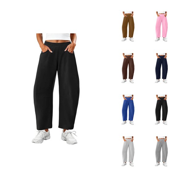 Barrel Sweatpants Women Fall Winter Elastic Waist Casual Loose Fit Wide Leg Sweat Pants Trousers with Pockets