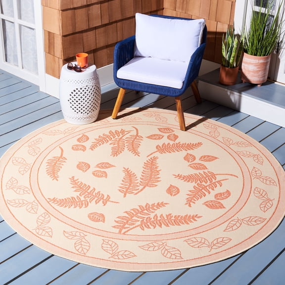 Safavieh Courtyard Euler Floral Indoor/Outdoor Area Rug, Natural/Terracotta, 5'3" x 5'3" Round