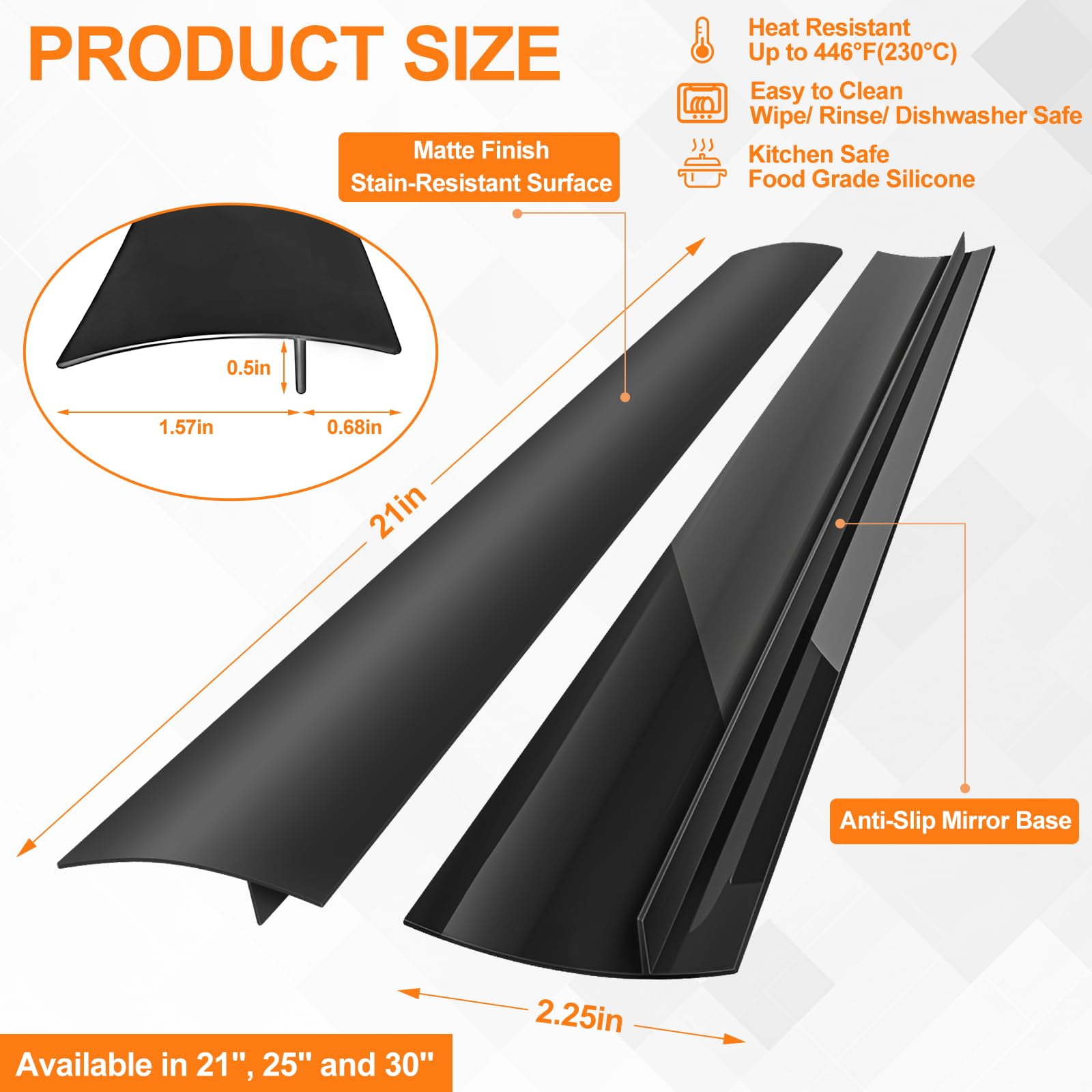 Genreen Stove Gap Covers (2 pack), Easy to Clean Gap Fillers Between Counters and Stovetops, Oven, Washer，Furniture Easy to Install Heat Resistant, Black 25 Inches