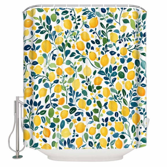 72x78 Inch Shower Curtain Lemon Bathroom Decor Waterproof Fabric Bathtub Bath Curtains Decorative Orange Yellow Fruit Botanical Green Leaves Summer Extra Long Shower Curtain Set with Hooks
