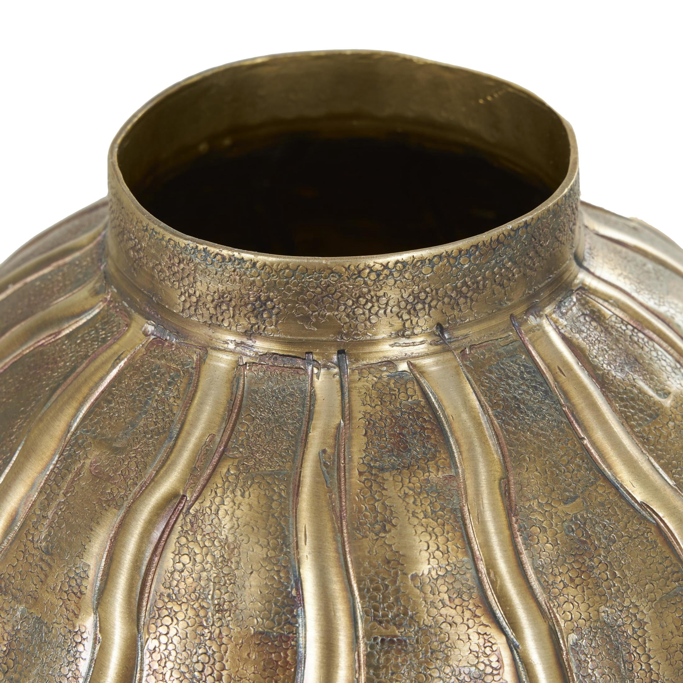 DecMode 12" Snakeskin Inspired Brass Metal Vase with Dimensional Wavy Accents
