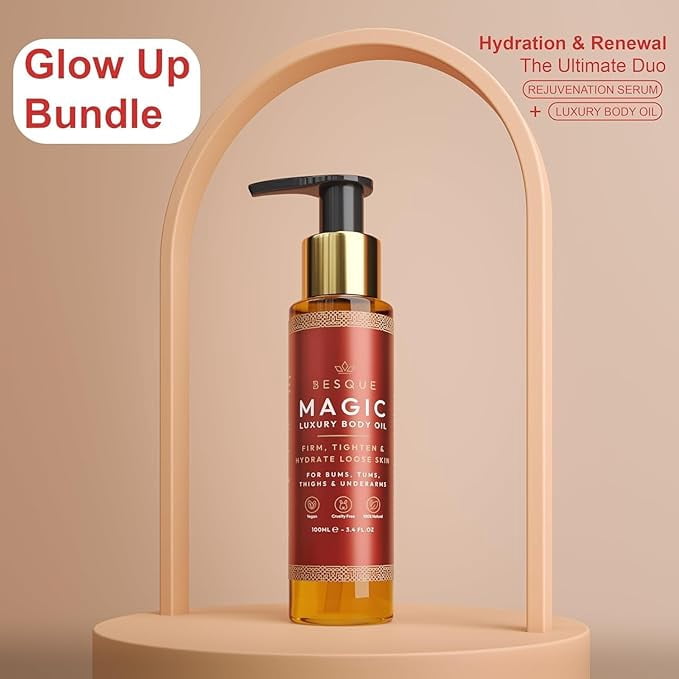 Besque Magic Body Oil, 3.4 FL OZ, After Shower Body Oil For Women, Hydrating Skin Care For Full Body That Plumps, Tightens, and Firms Skin With Natural Ingredients, Luxury Spa Gifts - Pack of 2