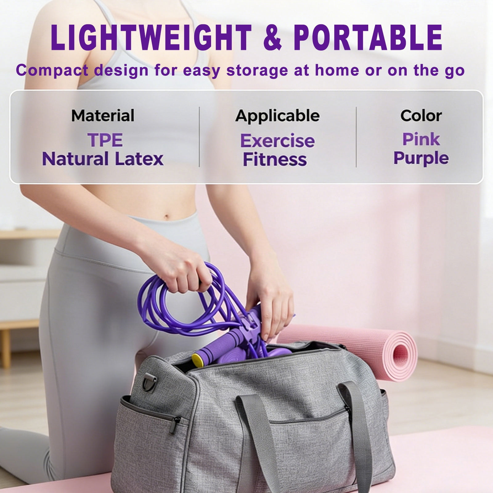 Pedal Resistance Band 6-Tube with Handles, Natural Rubber Full Body Workout.(Pink)