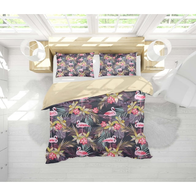 3D Hojas Flores Pájaro Patrón Funda de edredón Set Ropa de Cama Set Funda Nórdica