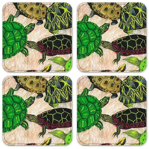 Vinyl Drink Coasters - Set of 4 - Turtles