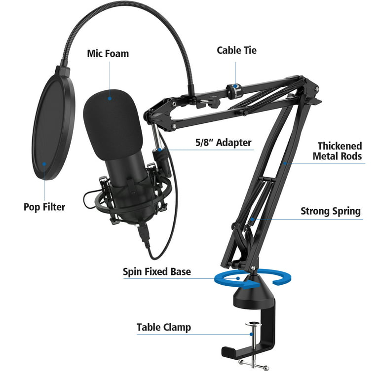 Yotto Microphone Stand, Heavy Duty Mic Stand Adjustable Suspension Boom  Scissor Arm with Pop Filter 