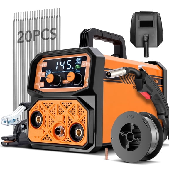 SPBTAR MIG Welder, 110V IGBT Welding Machine with Lift TIG, MMA, Flux Core Gasless MIG, Synergic & AI Arc Control - Portable Stick Welder Kit Includes Welding Mask & 20 Rods