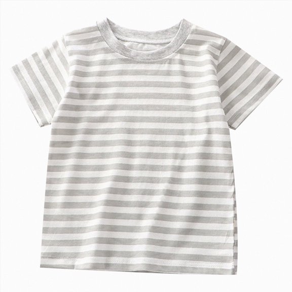 YDFCWXW Toddler Boys Girls Striped Cotton Short Sleeve Crewneck T-Shirt, Unisex Comfort Tee Top (Grey, 18-24 Months)