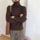 thumbnail image 1 of Suéter de cuello alto retro japonés para mujer ropa exterior suelta y perezosa 2024 otoño e invierno nuevo jersey de punto de estilo ceroso suave, 1 of 5