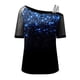 thumbnail image 4 of Pntutb Blusa informal para mujer Camiseta estampada Malla fuera del hombro Patchwork Manga corta tops Pntutb Pntutb-4598, 4 of 5