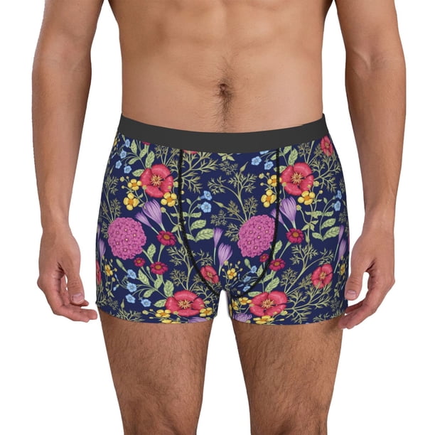Balery Floral Calzoncillos bóxer para hombre, ropa interior de algodón suave y transpirable con cinturilla de nailon-Medium