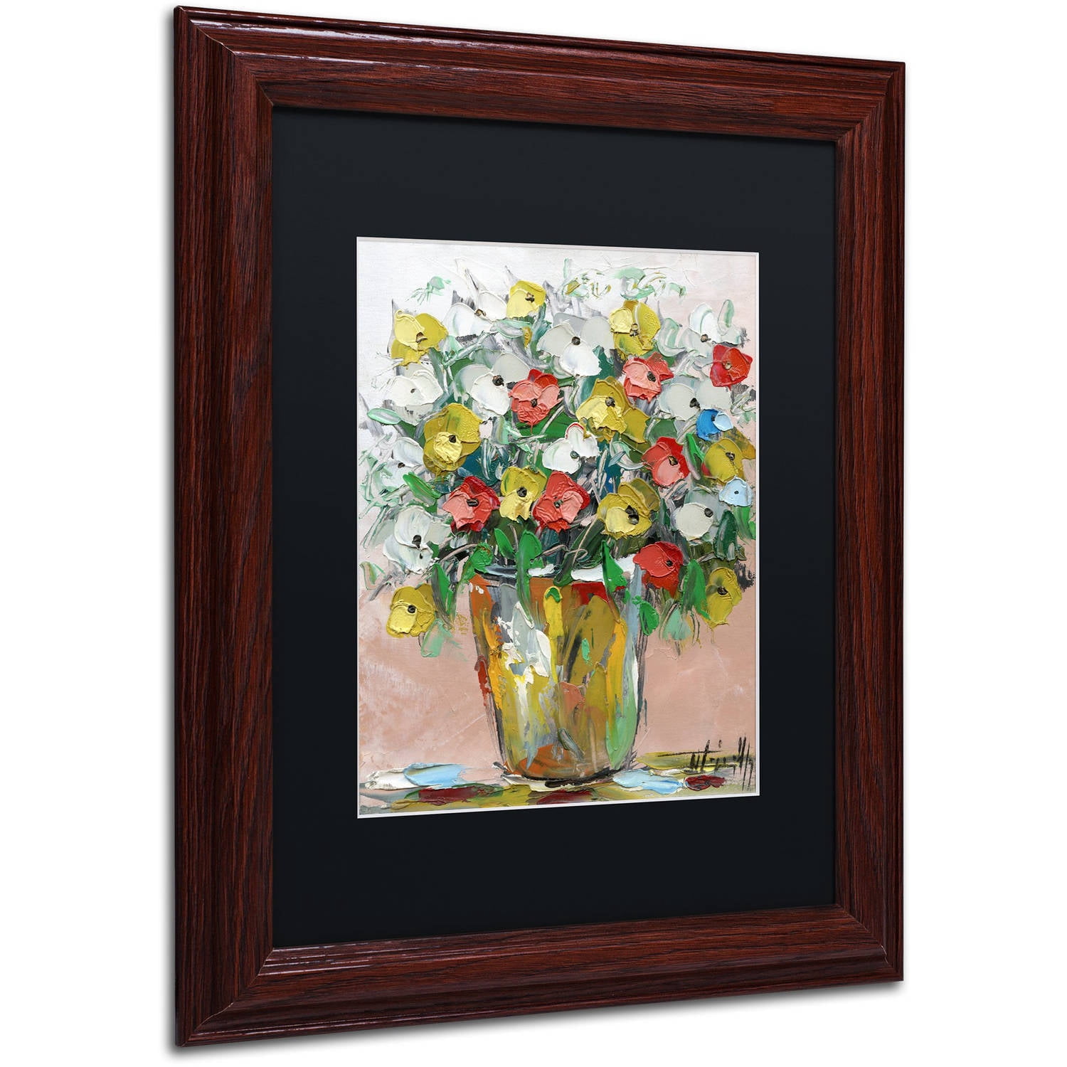 Trademark Fine Art "Spring Flowers in a Vase 6" Canvas Art by Hai Odelia, Black Matte, Wood Frame