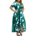 thumbnail image 4 of JINMGG Womens Plus Size Clearance $5 Fashion Women Plus Size Maxi Dresses Printing V-Neck Summer Casual Flowy Long Dress Green XXL, 4 of 7